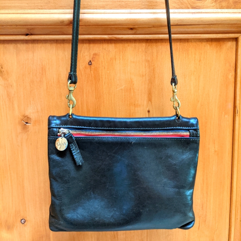 Clare V. Jumelle Loden Green Leather with Red Trim